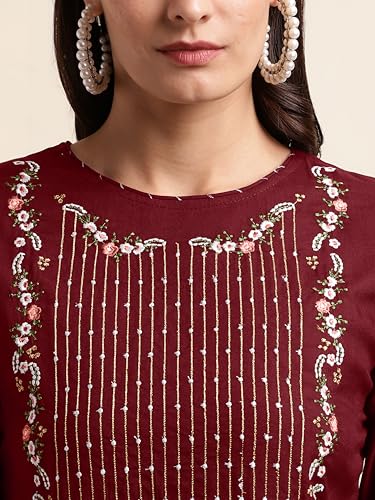 Image of MIRCHI FASHION Women's Straight Fit Rayon Sequins Embroidered and Polka Dots Printed Kurti Only