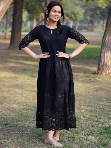 Image of Libas Womens Schiffli Viscose Fit and Flare Dress for Women