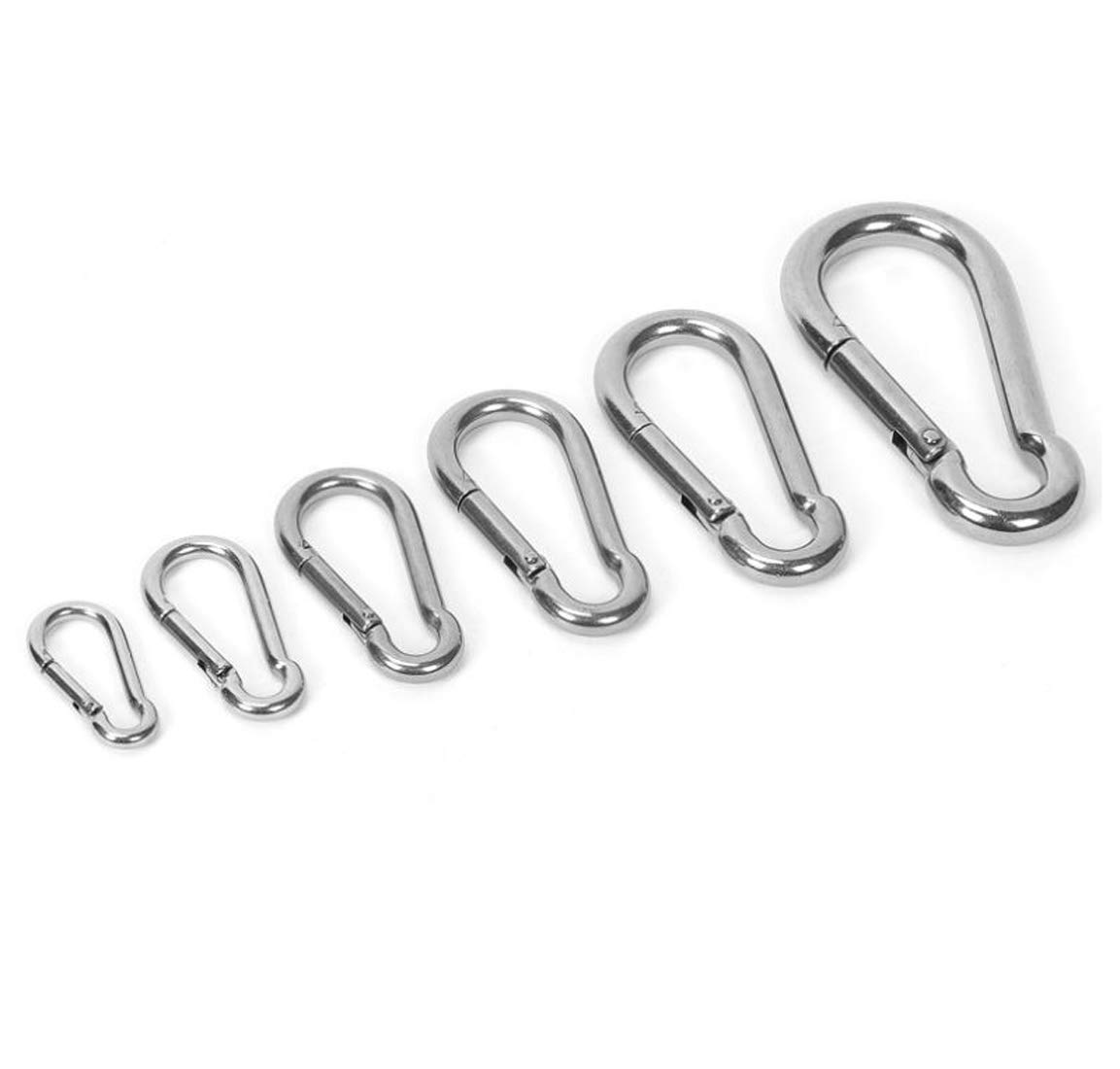 MIKMAYTOO 6 Pack Spring Snap Hook Carabiner - 304 Stainless Steel Snap Hook Heavy Duty Carabiner Clip for Hanging Chair Hammocks Punching Bags Swing Trapeze Yoga