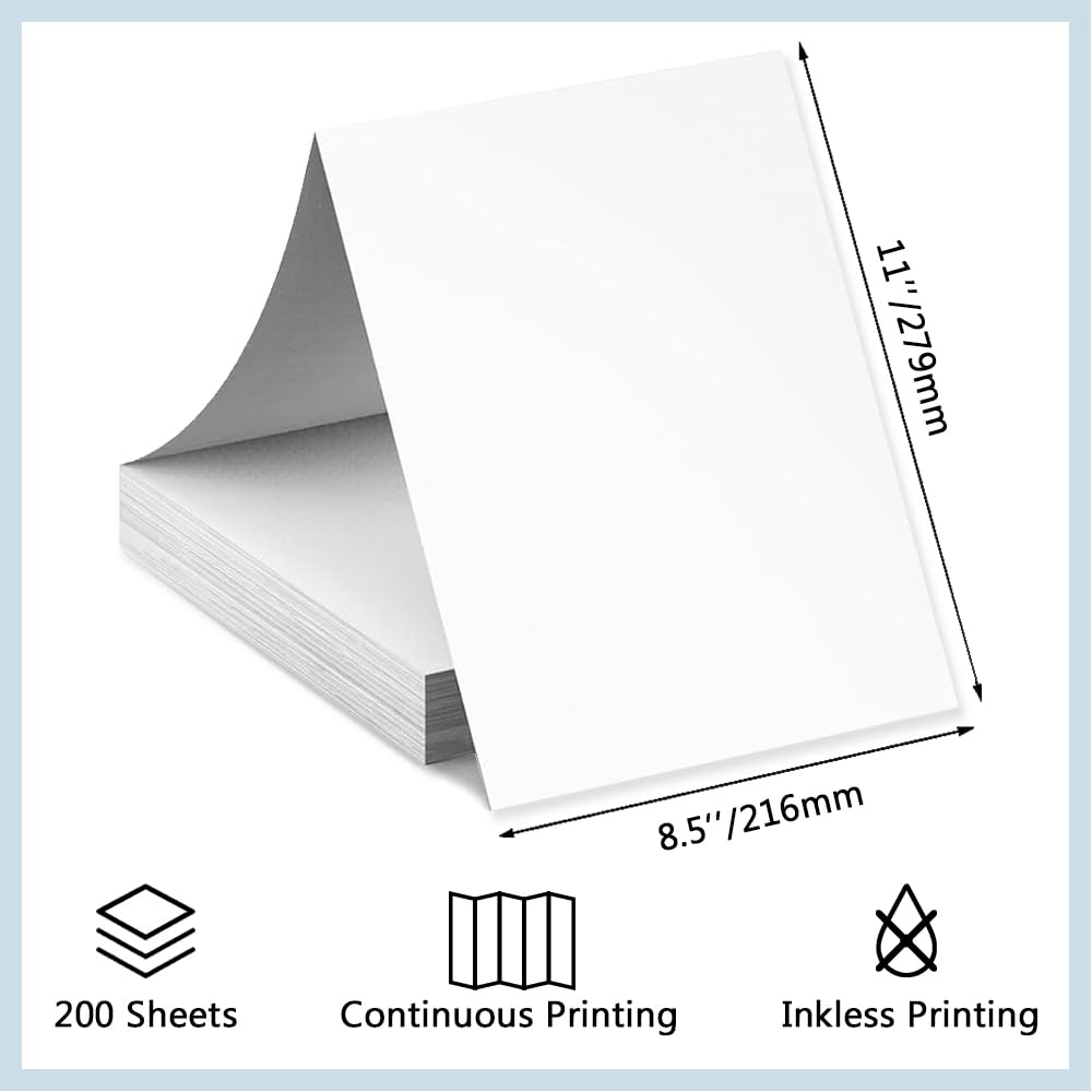 200 hojas de papel para impresora térmica, 21,6 x 28 cm, color blanco, letra estadounidense para impresora térmica, compatible con papel portátil A285M/PD-A4/M08F-Letter/A80/D810