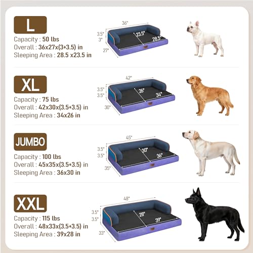 Image of Comfort Expression Washable Orthopedic Dog Bed for Large Sized Dogs | Waterproof Memory Foam Pet Bed 36x27 Inch with Removable Cover with Non-Slip & Bolster