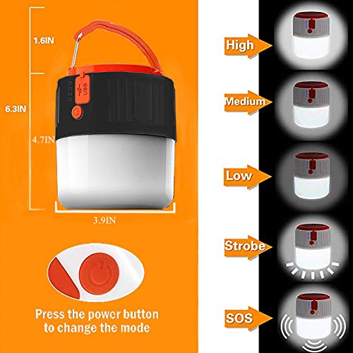 LED Solar Camping Lamp - USB Rechargeable Camping Lantern Rechargeable Portable Garden Lantern Safety Emergency Light Power Bank 6 Modes Waterproof Search Light for Night Fishing Hunting (Black) - Image 5
