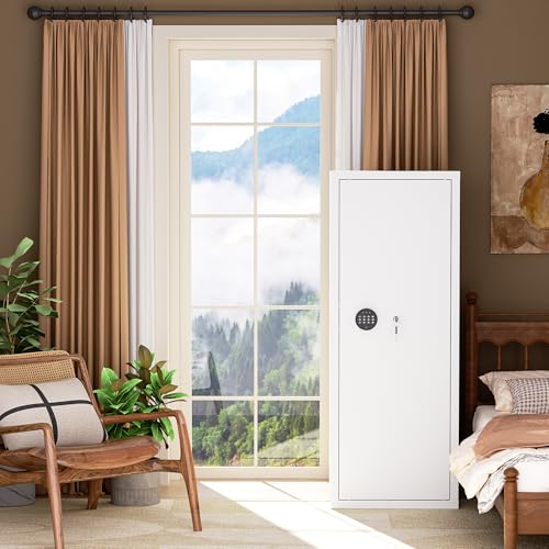 Image of Bonusall 12-15 White Gun Safe for Rifles,Fireproof Gun Safe for Rifles and Pistols,Rifle Safes for Home with Digital Keypad,Adjustable Shelves & Handgun Pockets-White