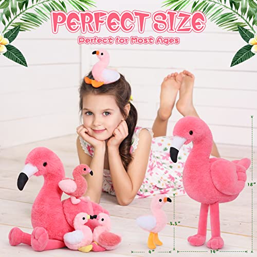 MorisMos 45cm sitzend Plüsch Flamingo mit 4 Baby im Bauch, Rosa Süß Kuschelig Flamingon Plüschtier Stofftier, Weich Spielzeug Dekokissen Geburtstag Themeparty Weihnachten Geschenk