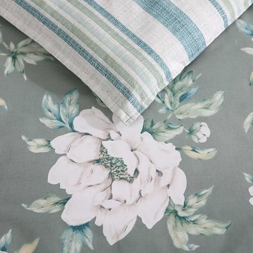 Image of Laura Ashley - Full /Queen Comforter Set, Premium Cotton Bedding with Matching Shams, Includes Bonus Decorative Pillow Covers, Floral Home Decor, Oeko-Tex Certified (Wisley Floral Green, Full /Queen)