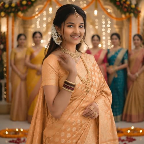 Image of Organza Silk Saree Wedding For Women Banarasi Sadi Original Kanchipuram Pure Rich Pallu Sari With Blouse Piece