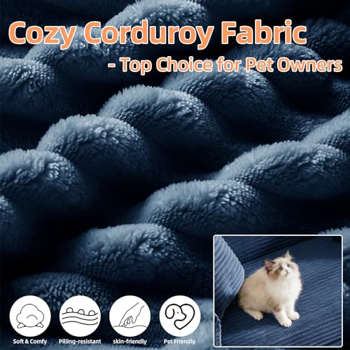 Image of 4-in-1 Convertible Folding Sleeper Sofa Bed, Fold Out Floor Sofa Couch with Fixed-Shape Frame, Cloud Corduroy Foldable Mattress Couch for Living Room Bedroom (78 inch Corduroy, Dark Blue)