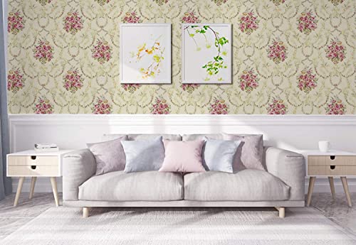 Image of NANA's Collections Vintage Rose Floral Design Wallpaper - Self-Adhesive Waterproof Peel & Stick Wall Paper for Living Room, Bedroom, Kitchen - 45cm x 200cm Roll