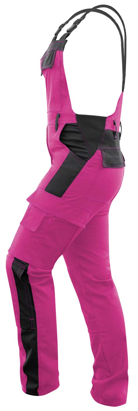 strongAnt Peto elástico de Trabajo para Mujer, pantalones de trabajo con bolsillos para rodillera - Negra Blanca Rosa