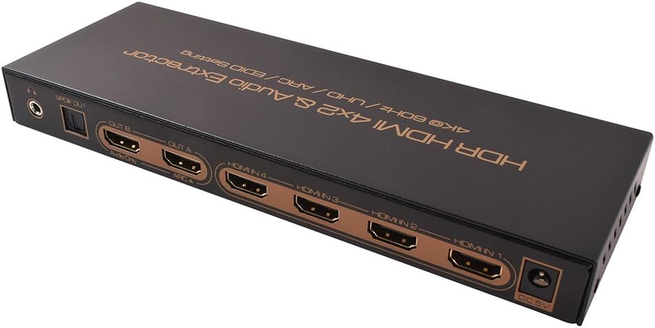 4X2 HDMI Matrix switcher Select Any one of Four HDR HDMI Input to one HDR HDMI Output and one HDMI Output for Audio only w/ARC SPDIF (4K 4x1 W/one more HDMI output Black)