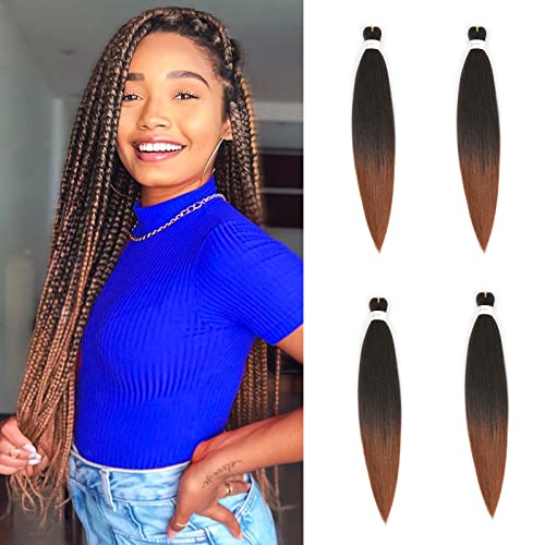 X-Tress Rajout Cheveux Tresse 4 Pcs Ombre à Brun Foncé Tressage Souple Tresses pour L'enfant et Femme Straight Hair Extension Ombre 2 Couleur Cheveux Lisse Eau Chaude Fibre Facile à Onduler(T1B/30)