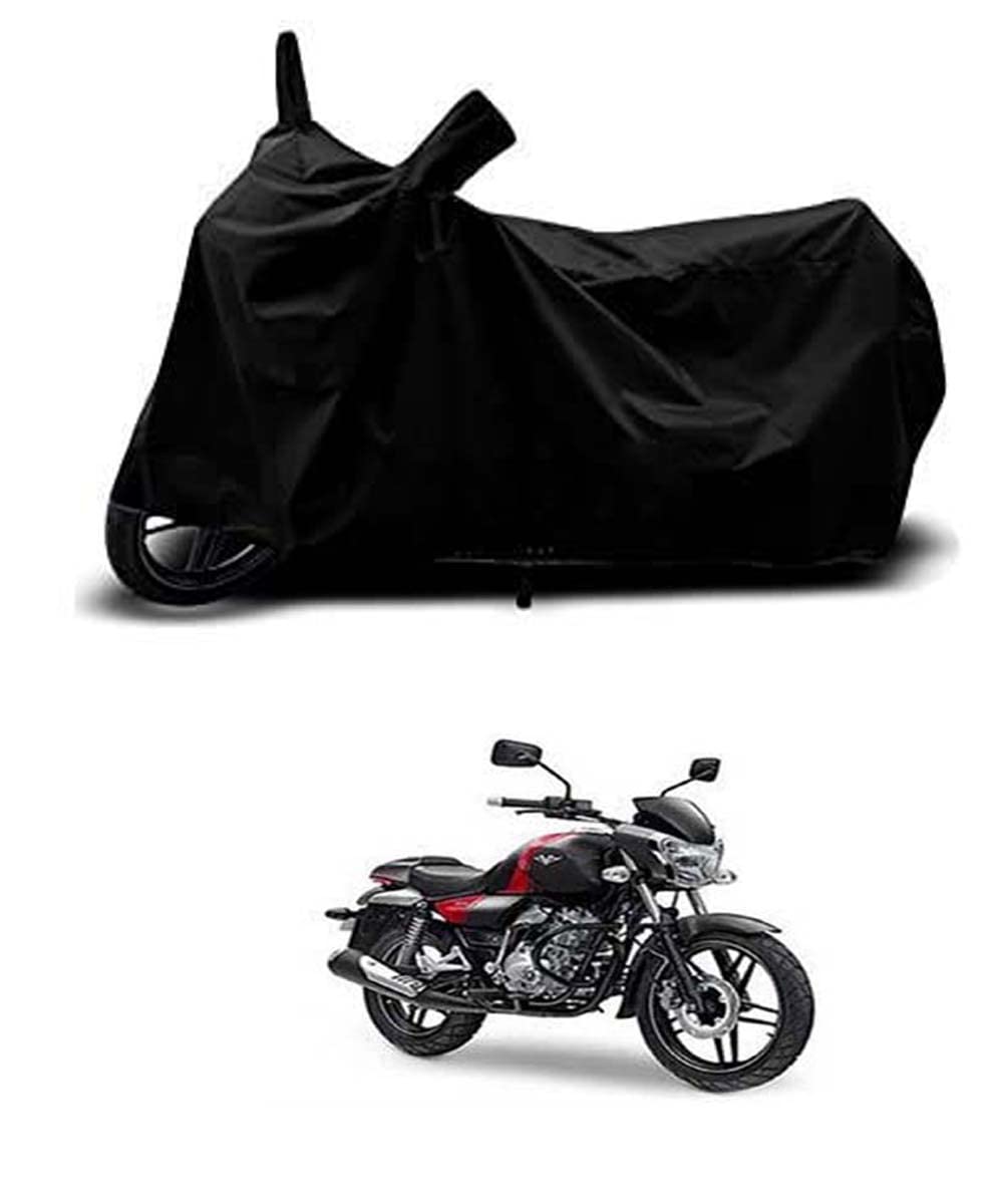 SKIN WORLD Trendy Water and Heat Resistant Solid Bike Cover with Side Mirror Pocket, Accurate Fitting Compatible with Bajaj V15 (Black)