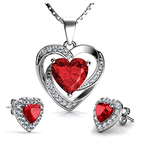 DEPHINI Red Heart Necklace and Earrings Set Cover