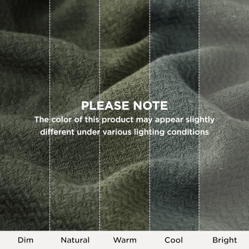 Image of Bedsure 100% Cotton Blanket, Herringbone Weave, Throw XL, Olive Green