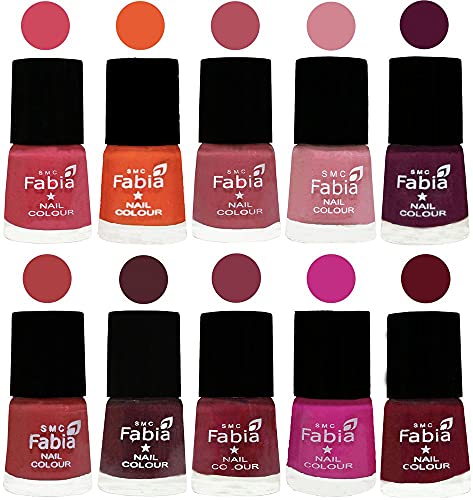 Image of SMC Fabia ALL IN ONE (PACK OF 10), Long Lasting Glossy Nail Polish, 6 ml Each, All Vibrant Colours,02130