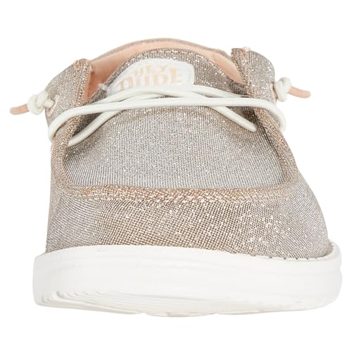 Image of HEYDUDE Girl's Toddler Wendy Metallic Sparkle Slip On Shoe | Easy On Loafer