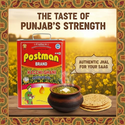 Image of Postman Wood Pressed Kachi Ghani Mustard Oil 15L Tin | 100% Pure Strong Pungency High Jhal Sarson Ka Tel for Frying