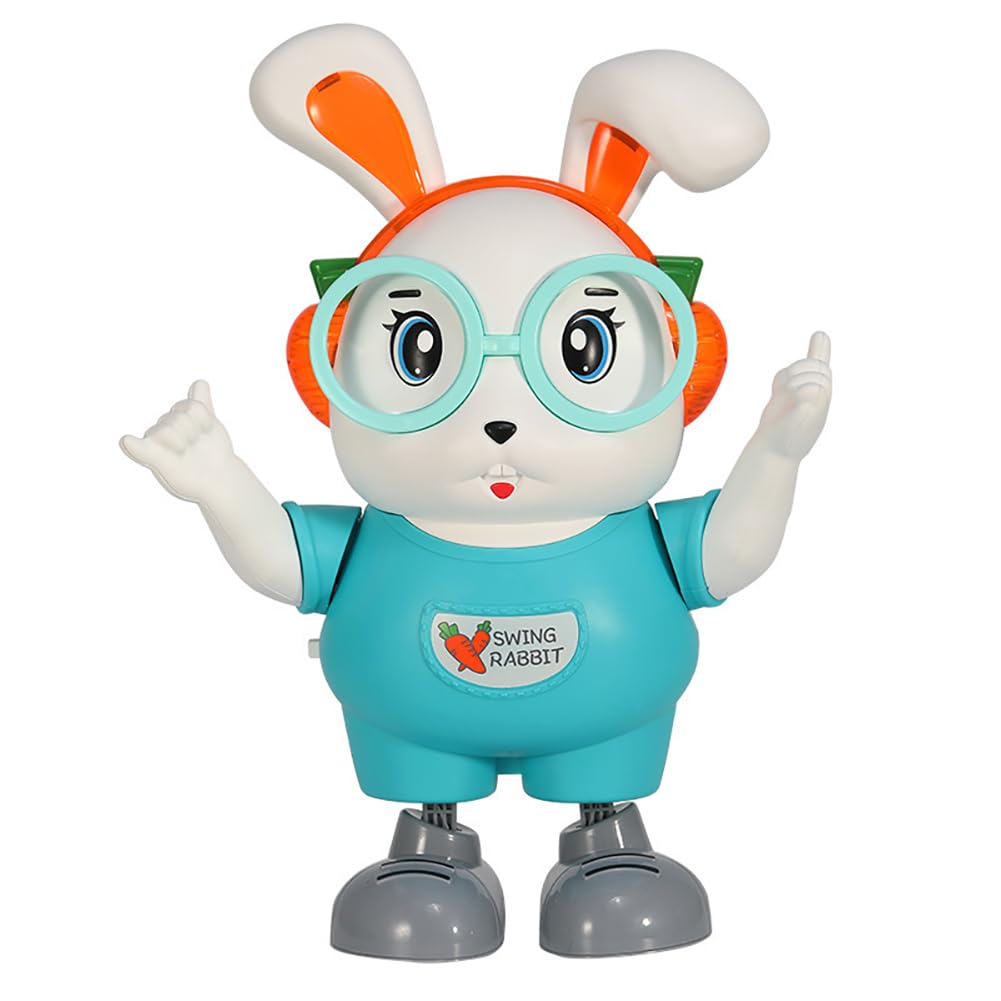 Miracland Big Eyes Rabbit Musical Toy for Kids, Lovely Dancing Rabbit Toy Baby Rabbit Music Toy Crawling Toy for Toddlers with Cool Lights & Dynamic Music| Legs Move Sideways| Body Twist (Blue)