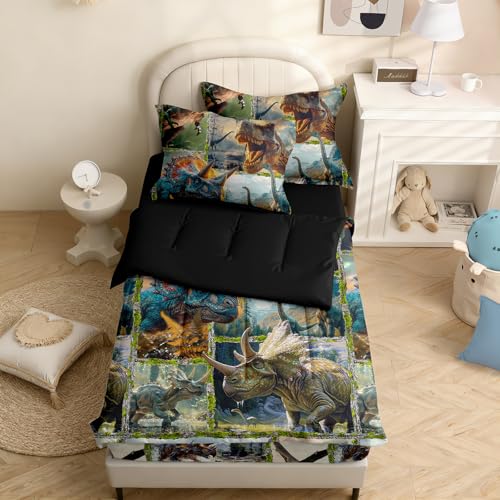 Image of Kids Comforter Set,Zipper Bedding Twin for Boys,3D Dinosaur Printed Comforter Set with Dinosaur Fitted Sheets and Pillowcases for All Season(3D Dinosaurs)
