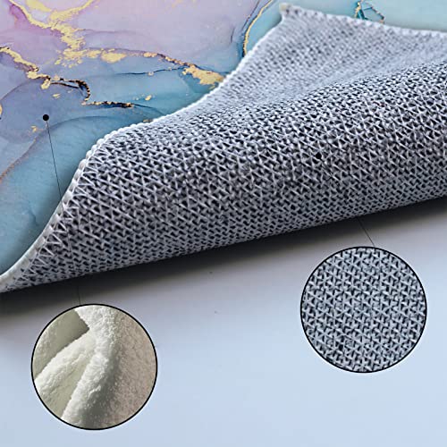 Marble Texture Area Rug Turquoise Pink Purple Watercolor And Golden Stripes Round Rug Fluffy Floor Carpet Soft Rug Ink Paint Non-Slip Throw Rug 6' Diameter For Living Room, Bedroom, Apartment, Sofa #TOP2