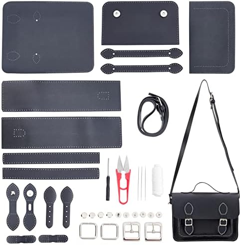 WADORN 32pcs DIY PU Leather Craft Bag Making Set, Knitting Crochet Bag Sewing Kit Beginner Handmade Bag Simple Making Supplies Shoulder Bags Backpack Making All Accessories, 24.5x16.5cm (Black)