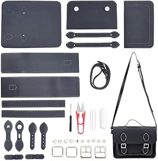 WADORN 32pcs DIY PU Leather Craft Bag Making Set, Knitting Crochet Bag Sewing Kit Beginner Handmade Bag Simple Making Supplies Shoulder Bags Backpack Making All Accessories, 24.5x16.5cm (Black)