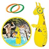 Bundaloo Inflatable Pool Basketball & Ring Toss Game - Large Poolside Giraffe Toy - Weighted Bottom for Stability - Playing Set with 4 Rings, 2 Basketballs - Indoor or Outdoor Party Supplies for Kids