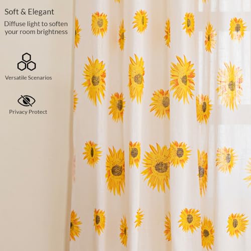Image of HOMEMONDE 6 Feet Window Sheer Curtain - Sun Flower Printed Transparent Panel with Eyelet for Living Room, Bedroom Decoration, Single Piece - (Multicolor, 72 Inch)