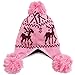 Simplicity Women's Winter Reindeer Knit Beanie with Earflap and Pom Balls, Pink Deer