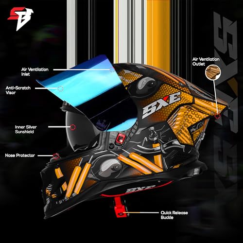 Image of Steelbird SBH 61 SXE X2 ISI and Dot Certified Full Face Helmet for Men and with Inner Silver Sunshield