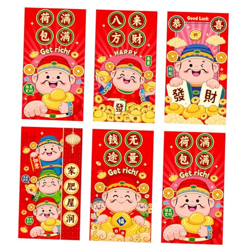 6 個赤み封筒伝統的な春祭り 2025 巳年マネーパケット紙袋紅包新年春祭り封筒