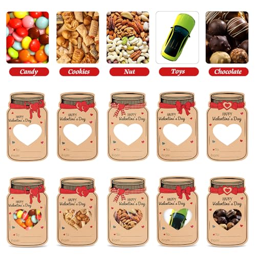 Labrostar Valentines Day Gifts for Kids 60Pack Mason Jar Happy Valentines Cards Valentine Exchange Cards for Boys Girls School Class Classroom Party Favors (Candy Not Included) - Image 3