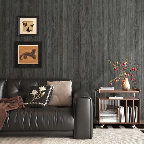 Livelynine Grueso Papel Pintado Efecto Madera 3D Gris Oscuro 30CMx5M Papel de Pared Autoadhesivo Efecto Paneles de Madera Negro Revestimiento Pared Adhesivo Habitación Comedor Paneles decorativos