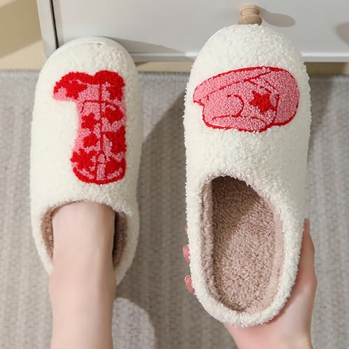 Image of Evil Eyes Cowboy Hat Slippers cute Warm Cozy House Shoes Soft Plush Fuzzy Slippers for Women Men