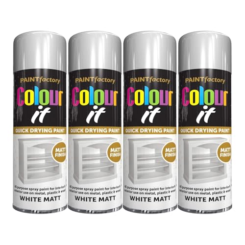 PNJB White Matt Spray Paint Aerosol Paint Quick Drying Ideal For Metal Plastic Wood Interior & Exterior Use Versatile Excellent Coverage 250ml (4PCS)