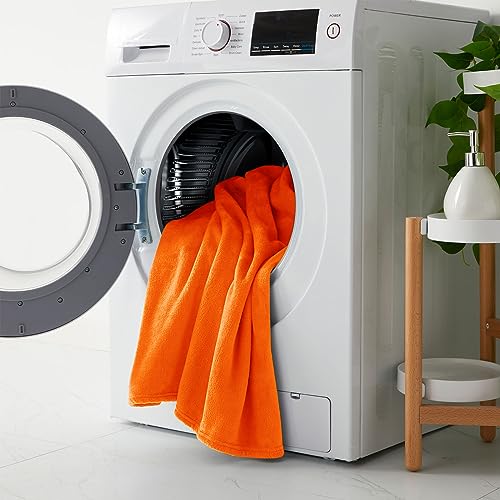 KMUSET Super Soft Fall Throw Blanket Premium Silky Flannel Fleece Twin Size Orange Microfiber Lightweight Blanket All Season Use