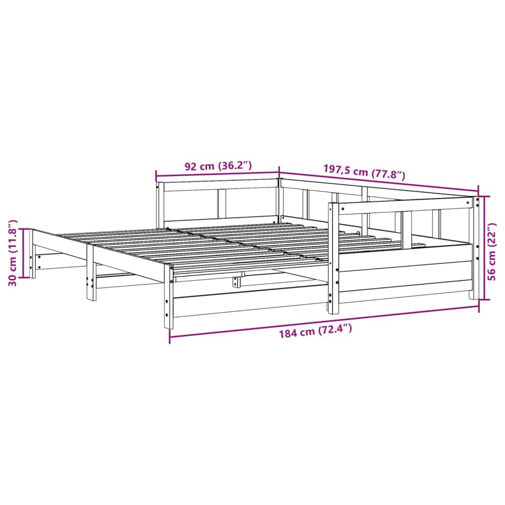 Letto da giorno in legno di pino massiccio, marrone cerato, 90 x 190 cm, con rete a doghe, estensibile come letto matrimoniale, salvaspazio per ospiti e camera da letto, struttura stabile con