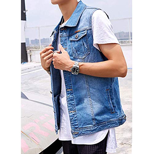 Image of Men's Casual Button Up Denim Vest Vintage Sleeveless Jeans Vest Jacket