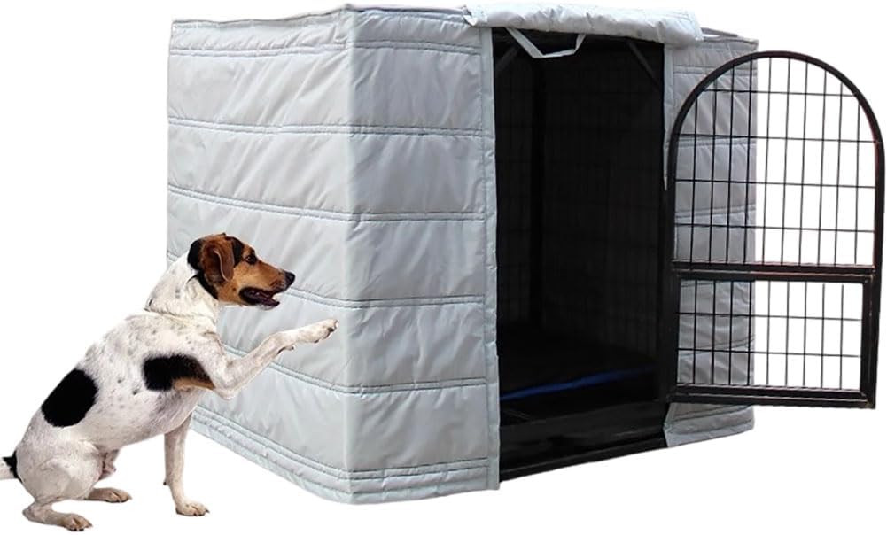 Warmth Cover for Large Dogs Kennel Full Coverage,Indoor/Outdoor Pet Kennel Covers,Heavy Duty Dog Cage Cover Universal Fit for Most Wire Pet Crates,Windproof,M