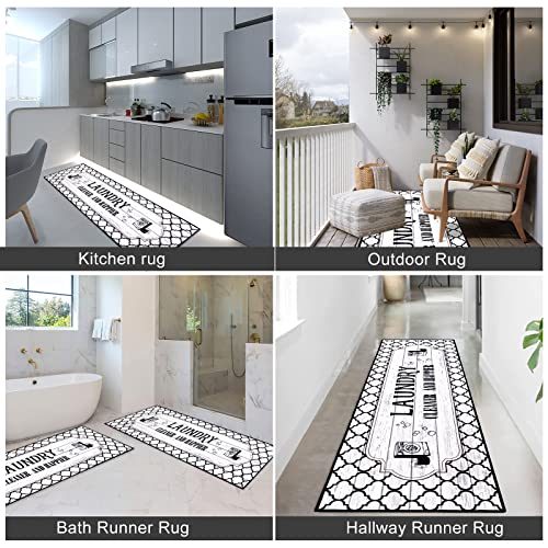 Yinuomo Farmhouse Laundry Room Rug Runner 20" X 59" Non Slip Laundry Mats For Laundry Room Decor, Machine Washable Runner Rugs For Kitchen Floor, Bathroom, Hallway, Entryway, White #TOP6