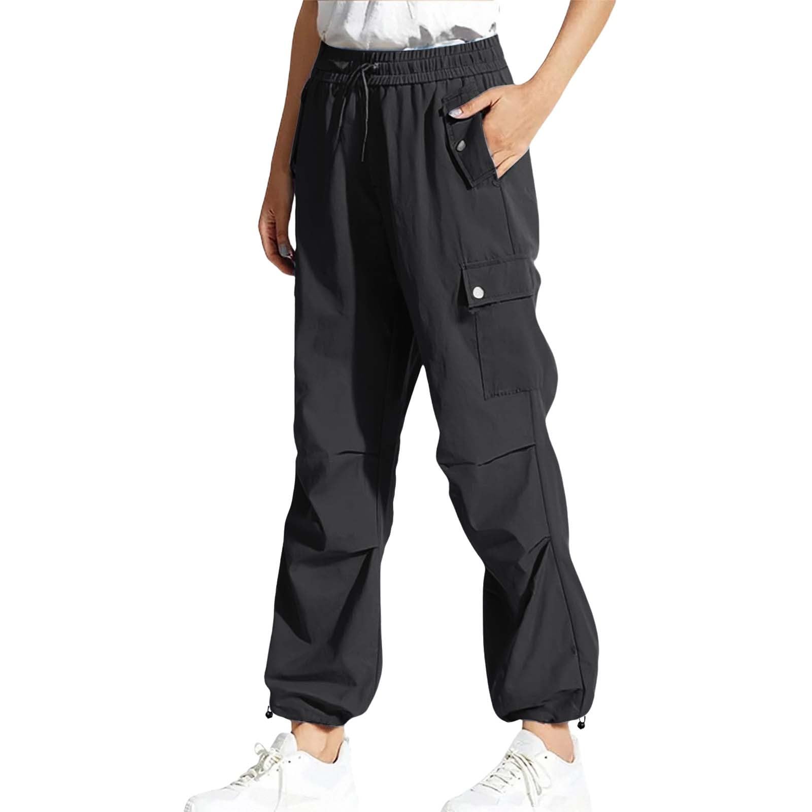 Womens High-Waisted Drawstring Elastic Waist Ruched Baggy Cargo Pants Hip Hop Streetwear