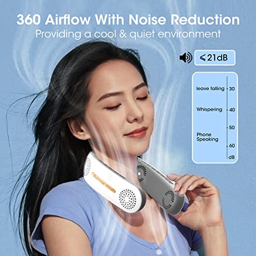 MSEVC 4 Turbo 6000mAh Portable Neck Fan 360°Cooling Airflow Bladeless USB Rechargeable with 3 Speeds Adjustment Wearable Personal Fan for Outdoor Travel Indoor - White