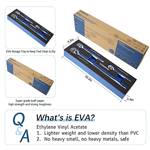 Uyecove Long Ratchet Wrench Set, 1/4", 3/8", 1/2" Drive Long Handle Ratchet 3Pcs Set, 72-Tooth Reversible Quick-Release, Cr Steel And Cr-Mo Head, With Eva Storage Tray #TOP1