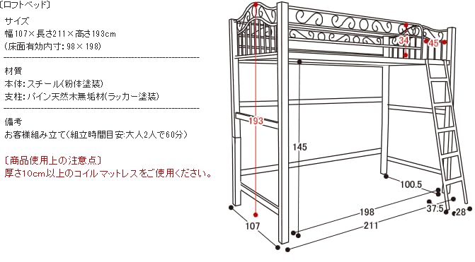 Amazon｜三栄コーポレーション クラシック調ロフトベッド ハイタイプ