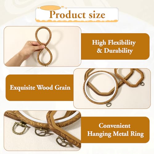 Image of simarro 9 Pcs Large Embroidery Hoop Embroidery Frame Set , 4 Shape Decorative Imitated Wood Cross Stitch Hoop for Art Craft Sewing Circle Oval Octagonal Embroidery Hoops