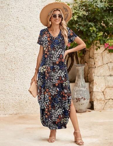 Image of JollieLovin Womens Plus Size Casual Summer Maxi Long Dress Short Sleeve T-Shirt Loose Sun Dress(L-5X)