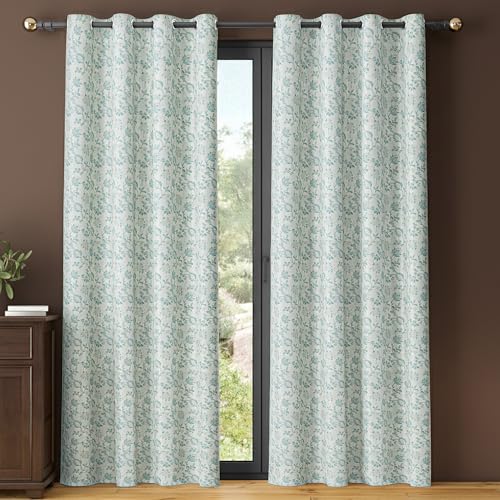 Image of Yellow Weaves 2 Pcs Jacquard Botanical Eyelet Long Door Curtain - Perfect for Home, Office, Bedroom, Living Room & Balcony - 7 Feet (Sky Blue)