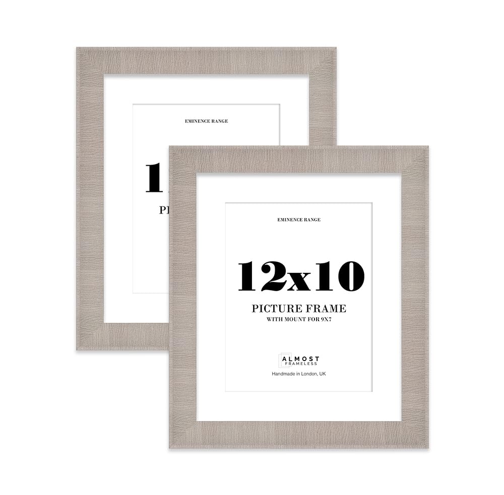 12x10" Grey Picture Frame with 9x7" Mount - Shabby Chic Photo Frame with Distressed Finish, Wall Hooks and Kickstand, 32mm Edge - 2 Pack