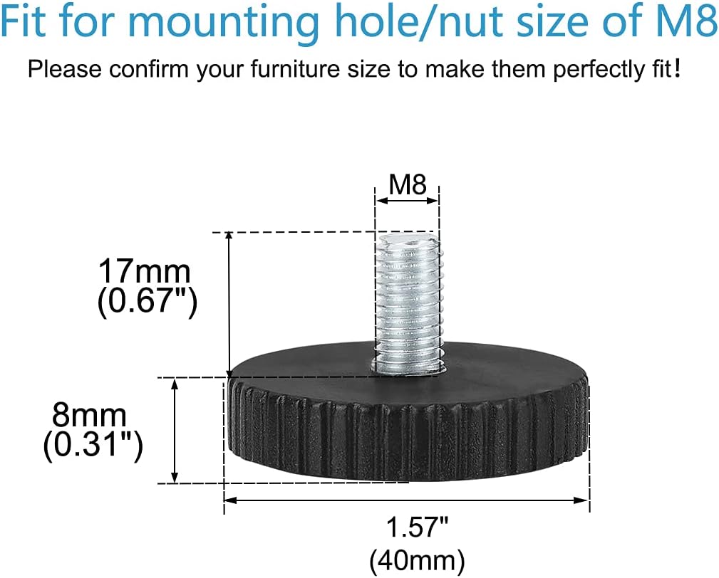 Sourcingmap M8 x 17 x 40mm Leveling Feet Adjustable Leveler Floor Protector for House Furniture Chair Table Cabinet Leg 24 Pack - Image 3