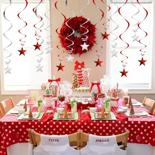 Image of BEISHIDA Red Silver Stars Hanging Swirls Graduation Hanging Ornament Decorations for Birthday Party Weeding Congrats Grade 2026 Graduation Decorations,Pack of 15